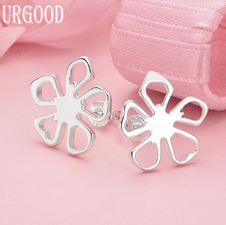 

925 Sterling Silver Fashion Gift Flower Piercing Earrings Wedding Jewelry