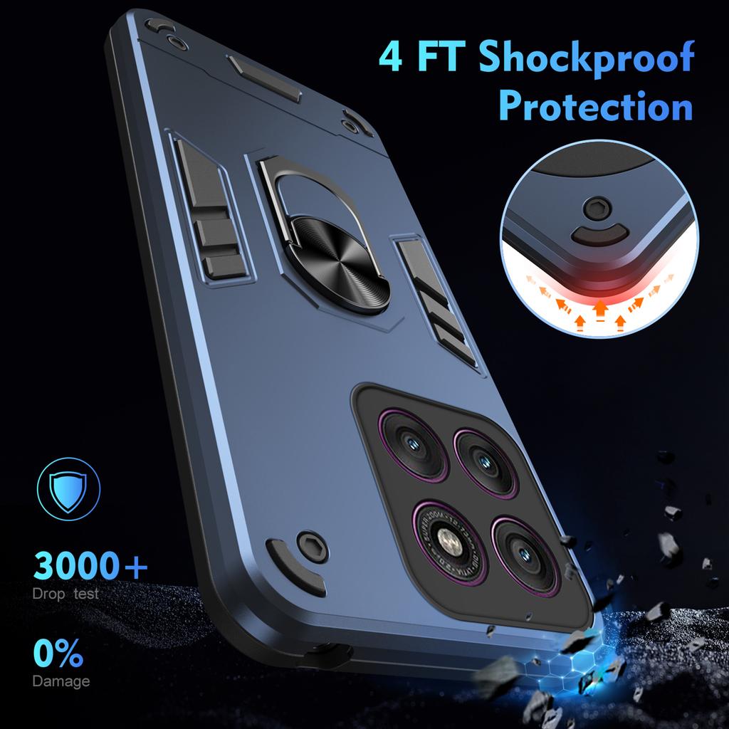For Motorola Edge 60 Pro 5G Case PC+TPU Drop Defend Phone Cover with Ring Kickstand