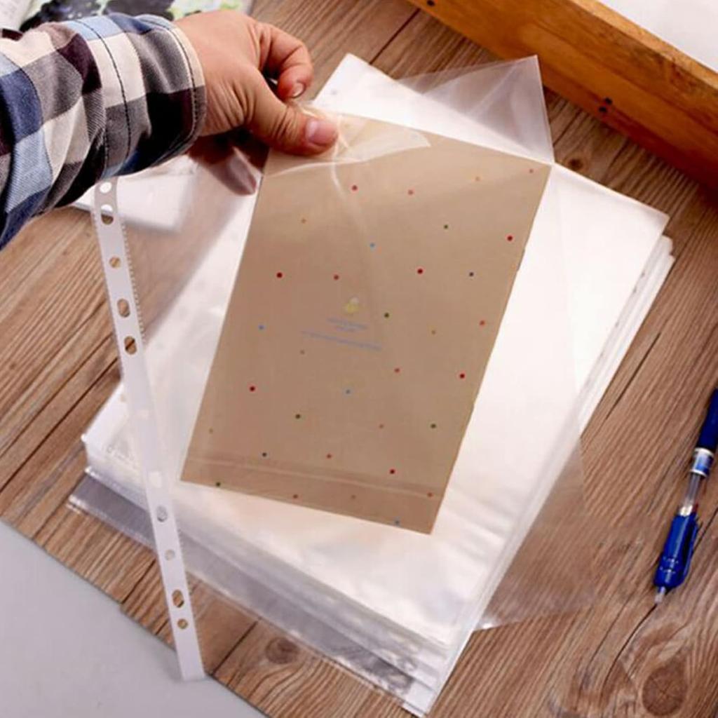 100pcs A4 PP Punched Punch Pockets Folders Filing Wallets Sleeves Bag Transparent 0.04mm