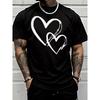 European Sizes Classic Men's Fashion Casual Trendy Street Style Short Sleeve T Shirt with Two Interlocking White Heart Sketch Pattern Adults