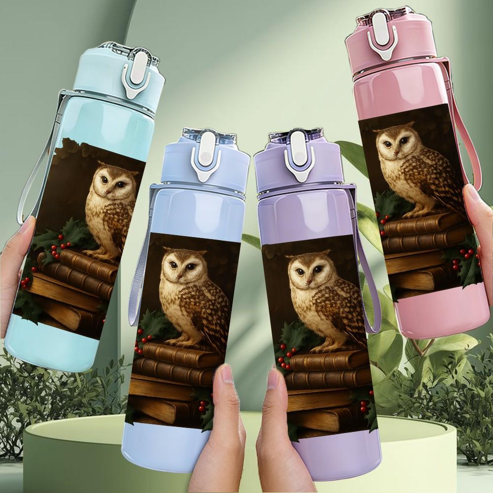 1PC Owl Tree Hole Night Portrait 750ml Color Plastic Sports Water Bottle Leakproof Flip Straw Lid Suitable for Sports Office Home Use