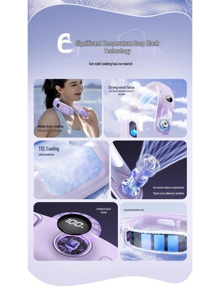 USB Rechargeable Bladeless Neck Fan - Portable Outdoor Air Conditioner