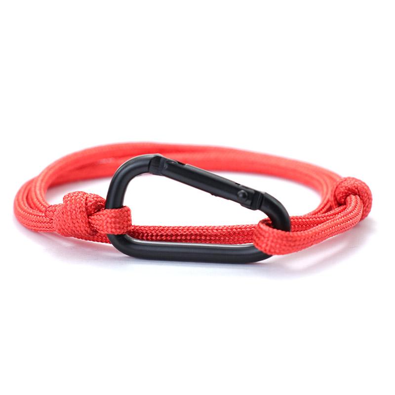 Pulsera de Aventura al Aire Libre y Montañismo para Hombres Hecha a Mano Ajustable de Paracord con Mosquetón Negro Joyería Punk Masculina Pulsera