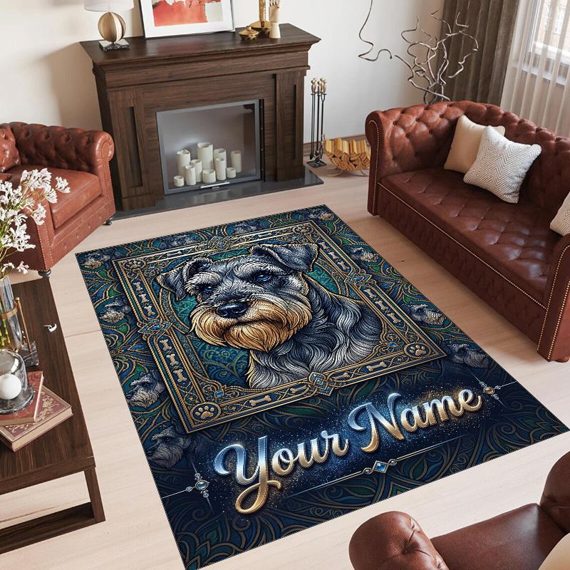 Dog Theme Crystal Velvet Rug Personalized Custom Name Text Soft Floor Mat Home Decor