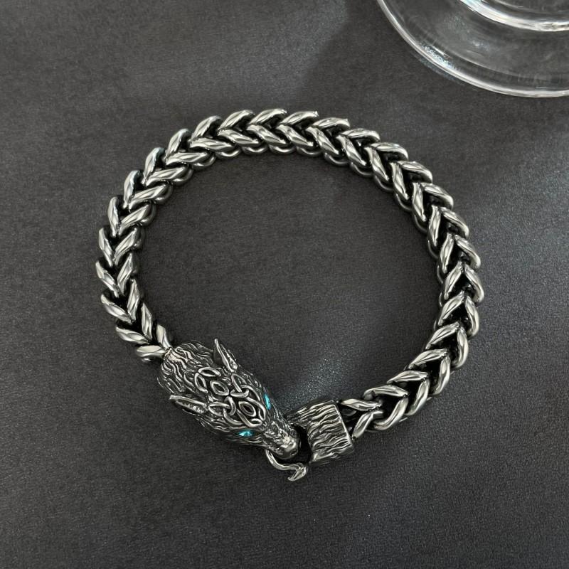 Pulsera de Hombre con Cabeza de Lobo Oscuro Estilo Europeo Americano Vintage Punk Moda Joyería Versátil Venta al por Mayor