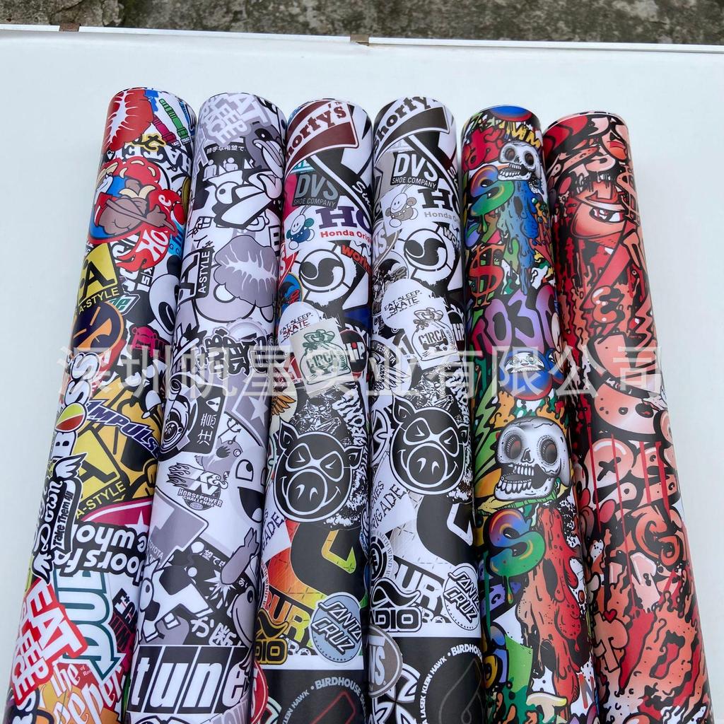 Exclusivas Pegatinas Envolventes de Grafiti Camuflaje Blanco y Negro para Coche y Motocicleta para Personalización Personalizada