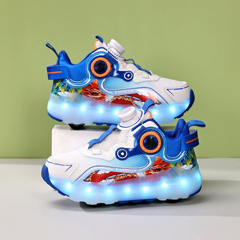 Children Four Wheels Luminous Glowing Sneakers Black Pink Led Light Roller Skate Shoes Kids Led Shoes Boys Girls USB Charging