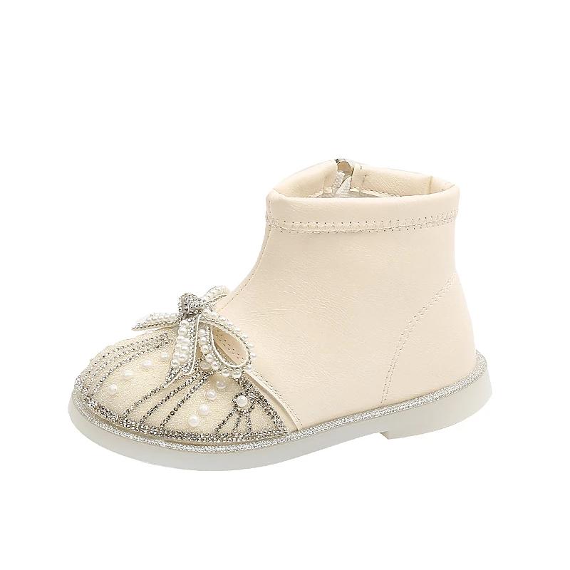 Mädchen Stiefeletten Prinzessin Stil Kinder Kurze Stiefel mit Süßer Schleife 2024 Brandneue Kinder Mode Stiefel mit Seitlichem Reißverschluss Rutschfest