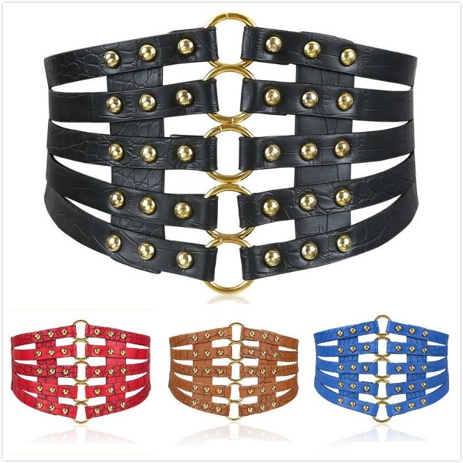 Mote selvknyt Brede belter Belte Elastisk Slank Korsett Kroppsforming Svart kunstskinn Retro Punk Nagle