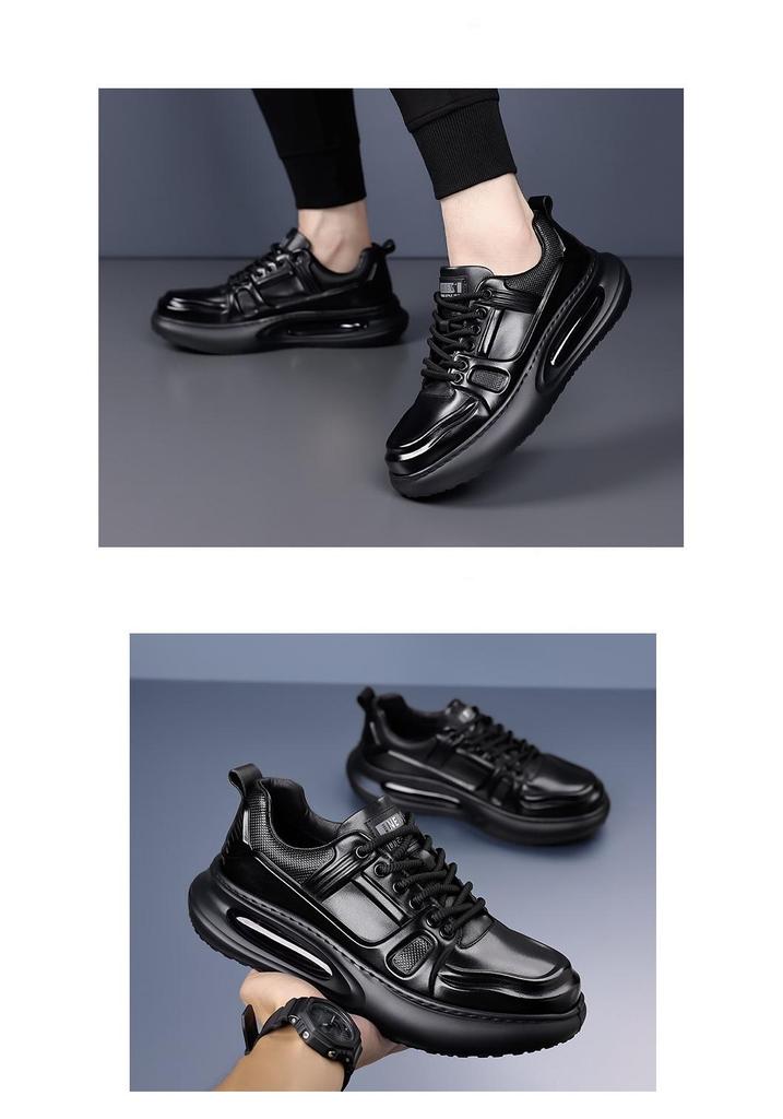 Men's Trendy Thick Sole Cowhide Skate Shoes - Height Increasing Casual Sports Shoes