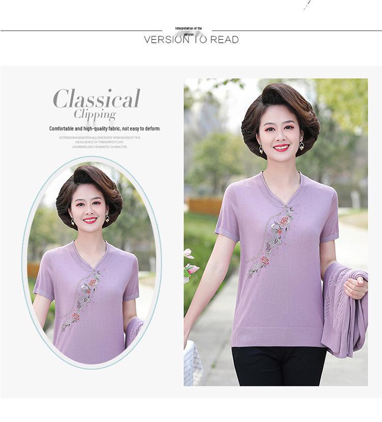 Spring & Autumn Light Jacket and Short Sleeve Summer T-shirt Set for Middle-aged and Elderly Women