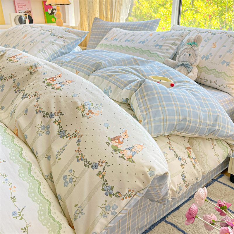 Bedding Four-piece Set, Cotton Pure Cotton Floral Quilt Cover, Bed Sheet Dormitory Three-piece Set