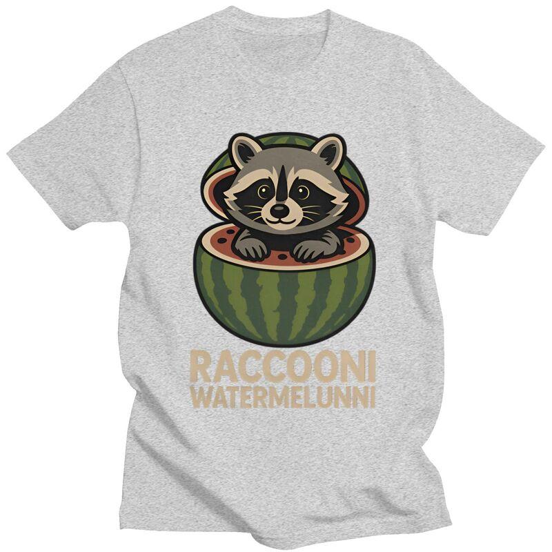 Italian Brainrot Raccoon Meme T Shirt for Men Pure Cotton Tshirt Humor Streetwaer Short Sleeve Tee Shirt Loose Fit