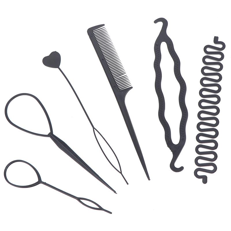 6Pcs/Set Hairstyle Braiding Tools Pull-Through Hair Needle Hair Disk Hair Comb