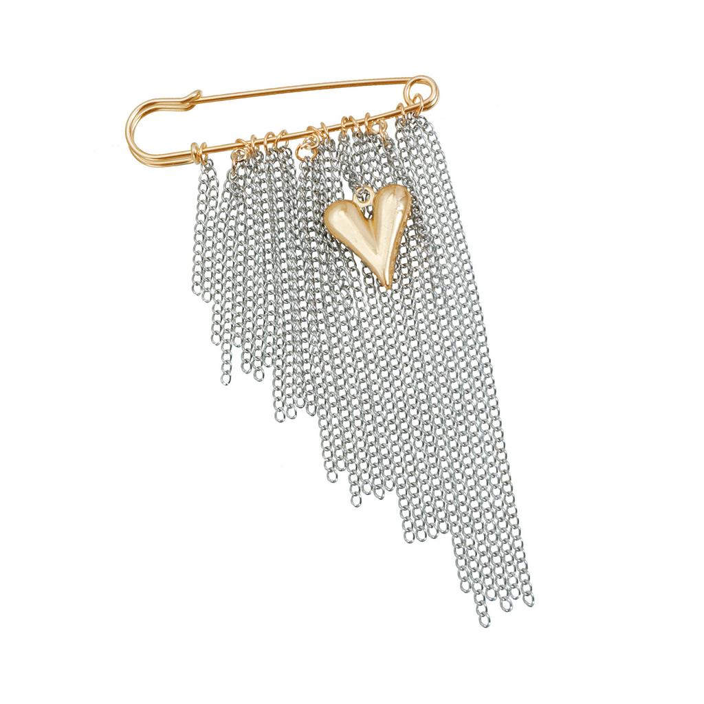 Sturdy Alloy Heart Shape Brooch Multiple Tassels Exaggerated Styles Color Block Fashion Accessory
