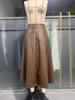 Miu Style Brown A-Line Leather Skirt - Women's Slim Fit for Autumn/Winter