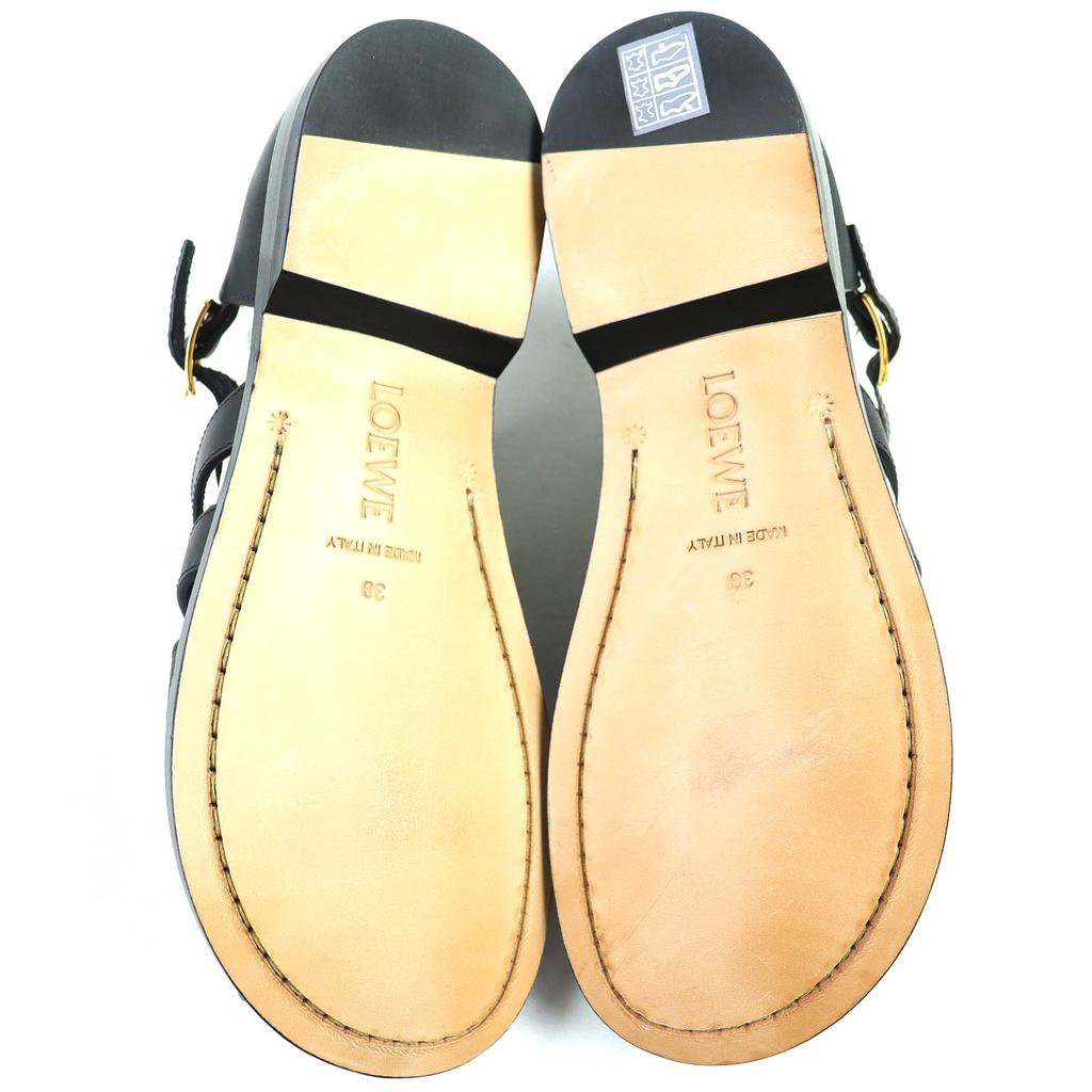 Pristine LOEWE Sandals CAMPO Logo Buckle Gurkha Sandals Black 39 L814465X77 Used