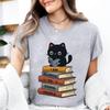 Cat Reading Design T-shirt,A Perfect Gift for Book Lovers and Cat Owners A Summer Book-themed T-shirt