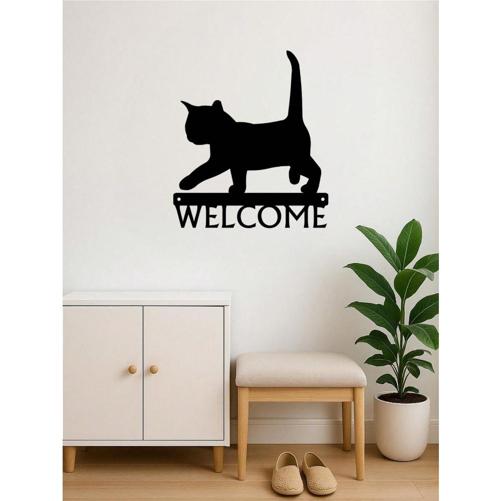 Black Cat Welcome Sign Metal Wall Art 12 Inch Rust Proof Home Decor Bathroom Waterproof Gift Modern
