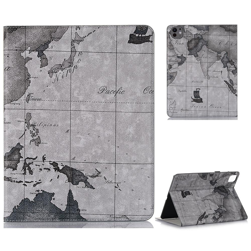 For iPad Pro 13 (2024) Case Wallet Map Pattern PU Leather Folio Tablet Cover Auto Wake/Sleep