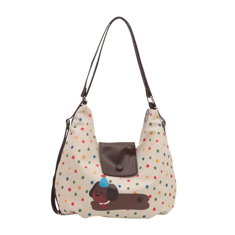 Stylish And Functional Large Coffee Dog Tote Bag Featuring Charming Cartoon Design White No Pendant