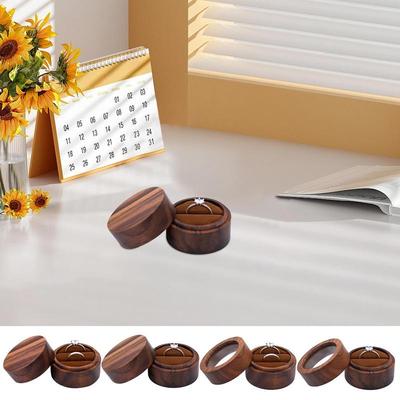 Wooden Wedding Ring Box Round Engagement Ring Holder Elegant Jewelry Storage Box Retro Ring Stand For Proposal Birthday