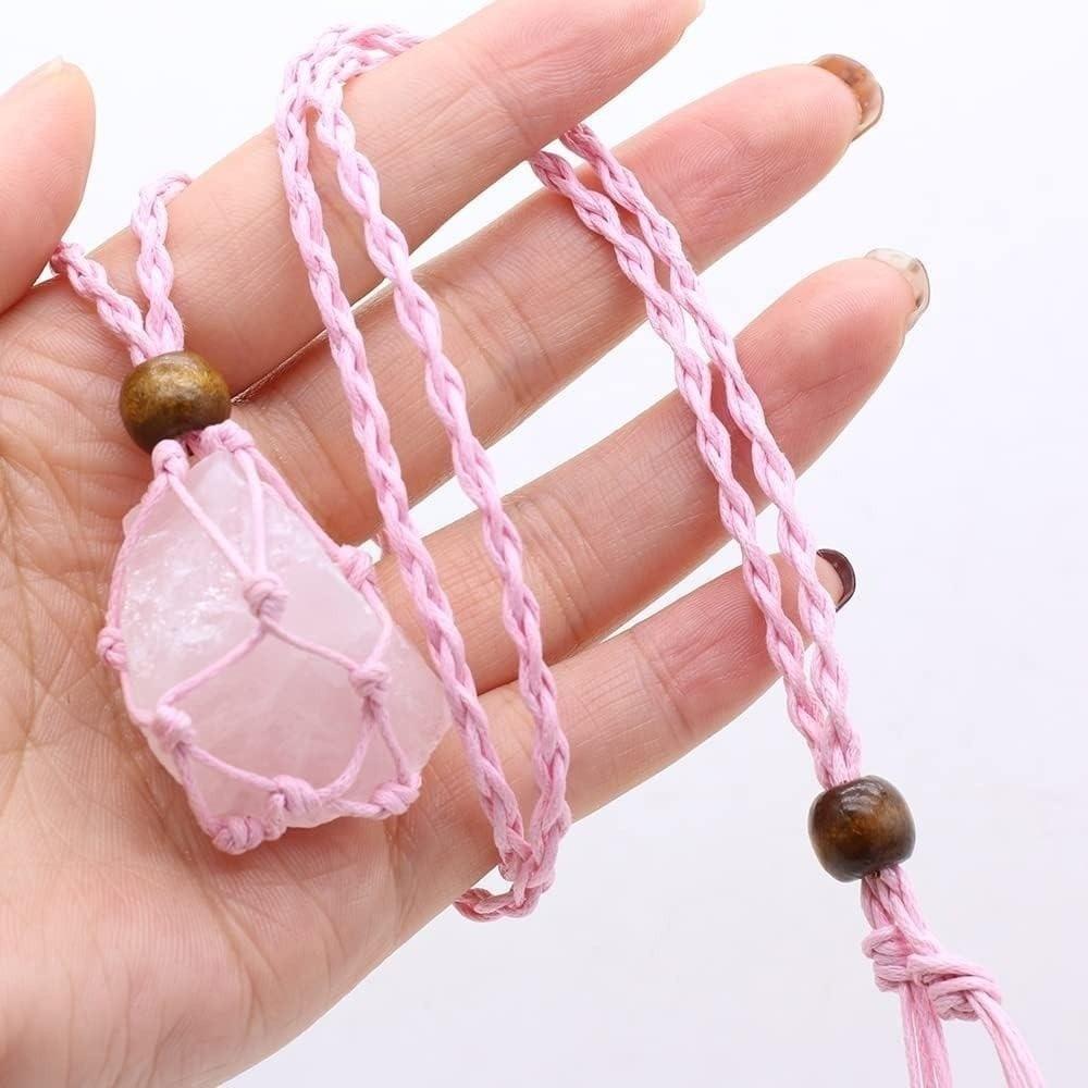 

Handmade Healing Crystals Necklace Elegant Unique Natural Stone Pendant Necklace Versatile Stackable Rope Wrap Necklace розовый