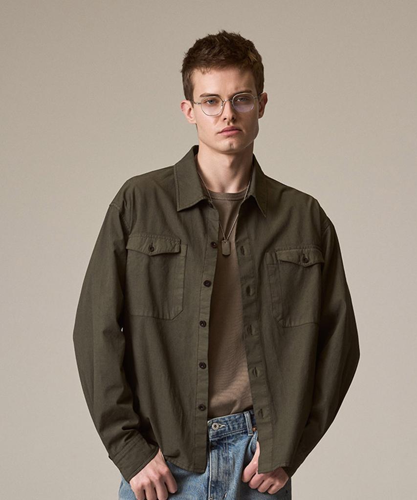 Laijeuaenbillou Utility Overshirt Summer Gabardine Olive