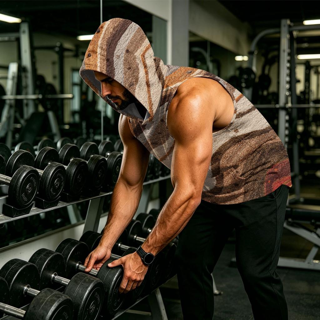Men’s Hooded Sleeveless Vest Muscle Fit Gym Tank Top Breathable Quick Dry Athletic Bodybuilding Shirt for Workout Training