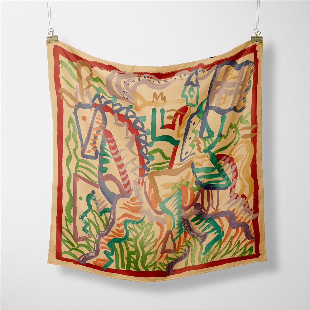 POBING Twill Silk Scarf Woman Water City Print Square Scarves Bandana Small Hijab Foulards Lady Tie Headband Neckerchief 53CM