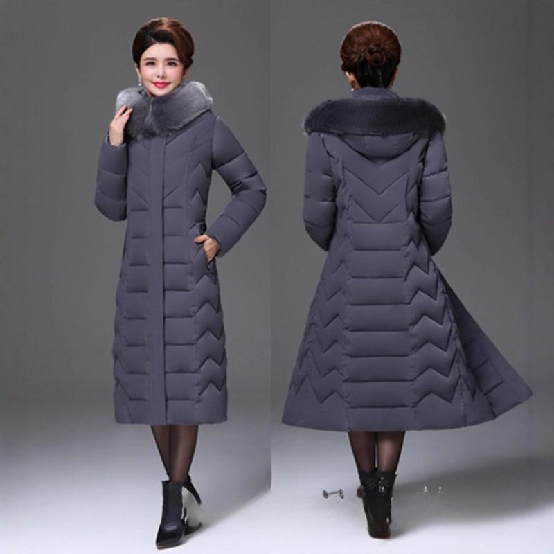 Hooded Fur Collar Down Cotton Jacket Women Winter Clothing   Middle-Aged Mother Mid-Long Thicken Coat Warm  Jacket