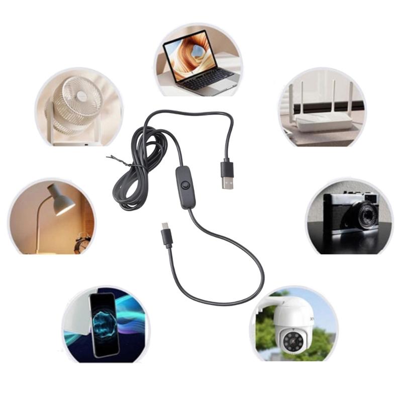 Power Cable with Switches USB Type C 5V 3A Fast Charging Cord Multipurpose USB Type C Charging Cord for Multiple Devices