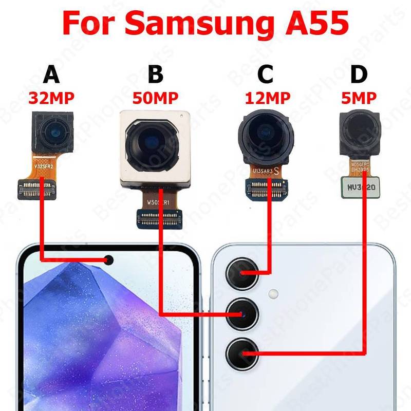 Rear Front Camera For Samsung A55 5G A556 Backside Facing Frontal Selfie Back Camera Module Mobile Phone Replacement Parts Camera A