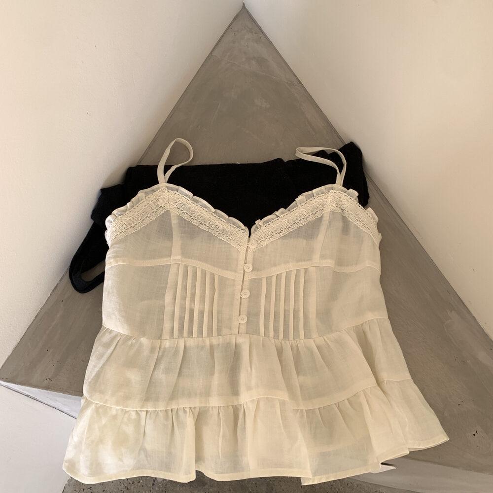 Korean-Style Ruffled Lace V-Neck Camisole for Women