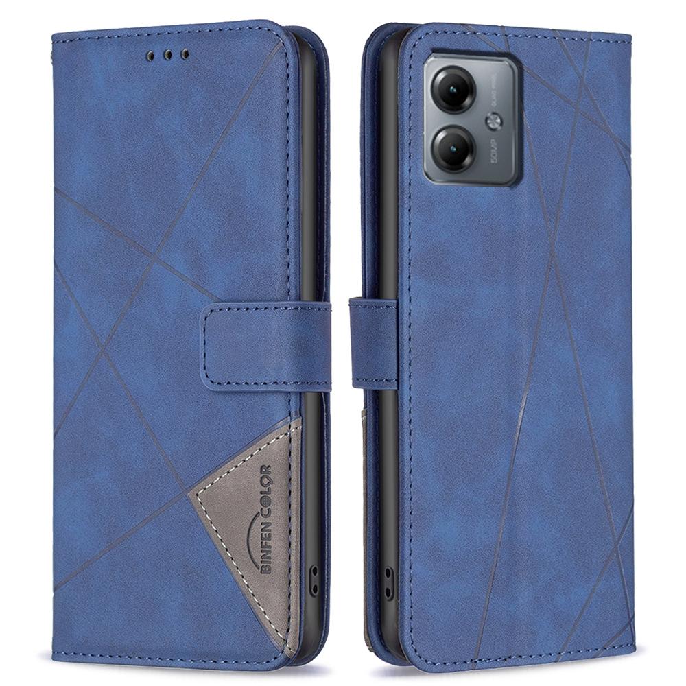 

BINFEN COLOR For Motorola Moto G14 4G Phone Cases Wallet Stand Geometry Imprinted Leather Cover Blue