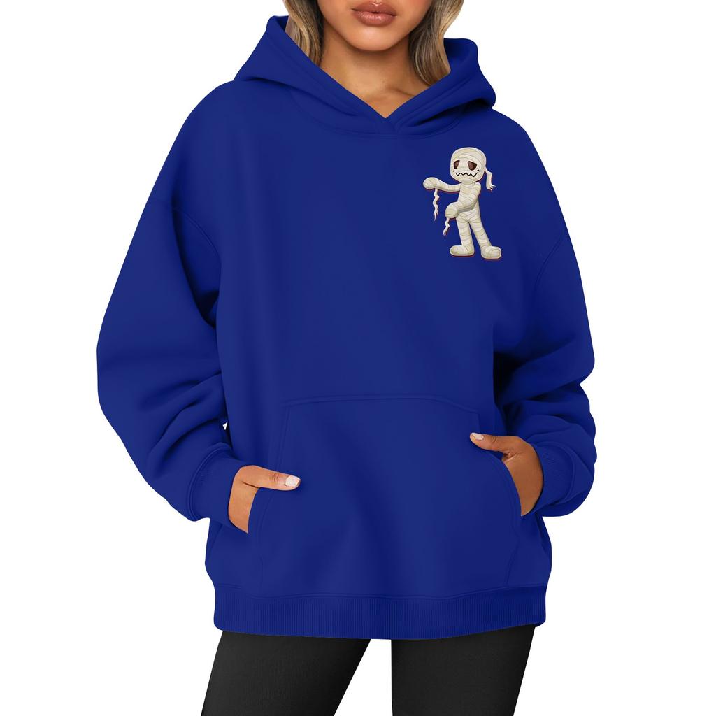 Damen-Kapuzenpullover mit Rundhalsausschnitt, langen Ärmeln und Halloween-Print