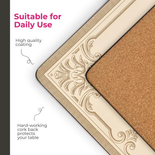 Pimpernel FDC-Fleur De LYS Placemats, Set of 4 - Decorative Cork Placemats with Elegant Motifs and a Protective Finish. Perfect for Everyday Meals, Sp