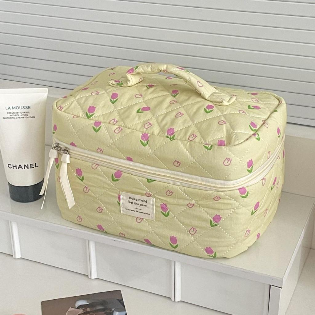 Trousse de maquillage et de voyage jaune de haute qualité avec motif rose rouge