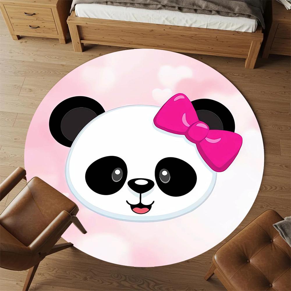 1pc Panda Bow Round Chair mat Area Rug - Non-Slip, Floor Mat for Office, Bedroom, home decor Christmas Gift p0811252
