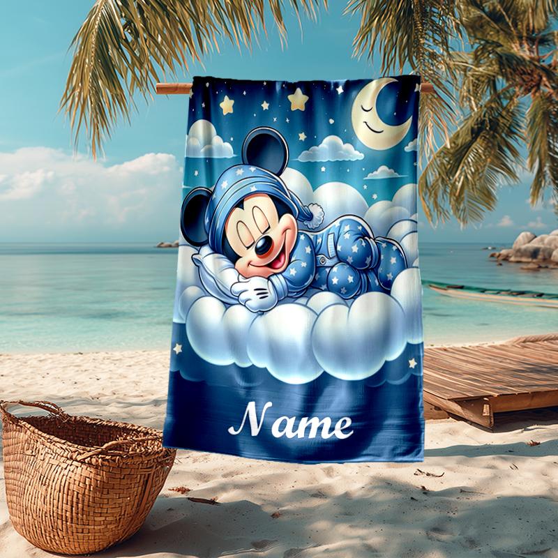 Custom Name Ultra-Soft Beach Towel with Mickey Theme,Ideal for Pool - Camping, Diving - Perfect Travel Essential, Vibrant Beach Towel.