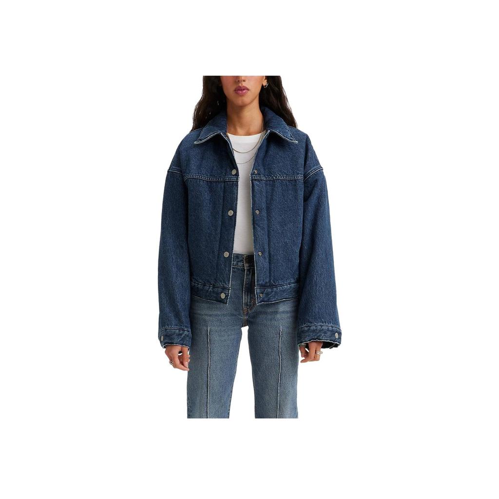 Levis Reversible Bubble Trucker Jacket Single Breasted Long Sleeve Denim Coat Women Jackets Blue A5997-0000