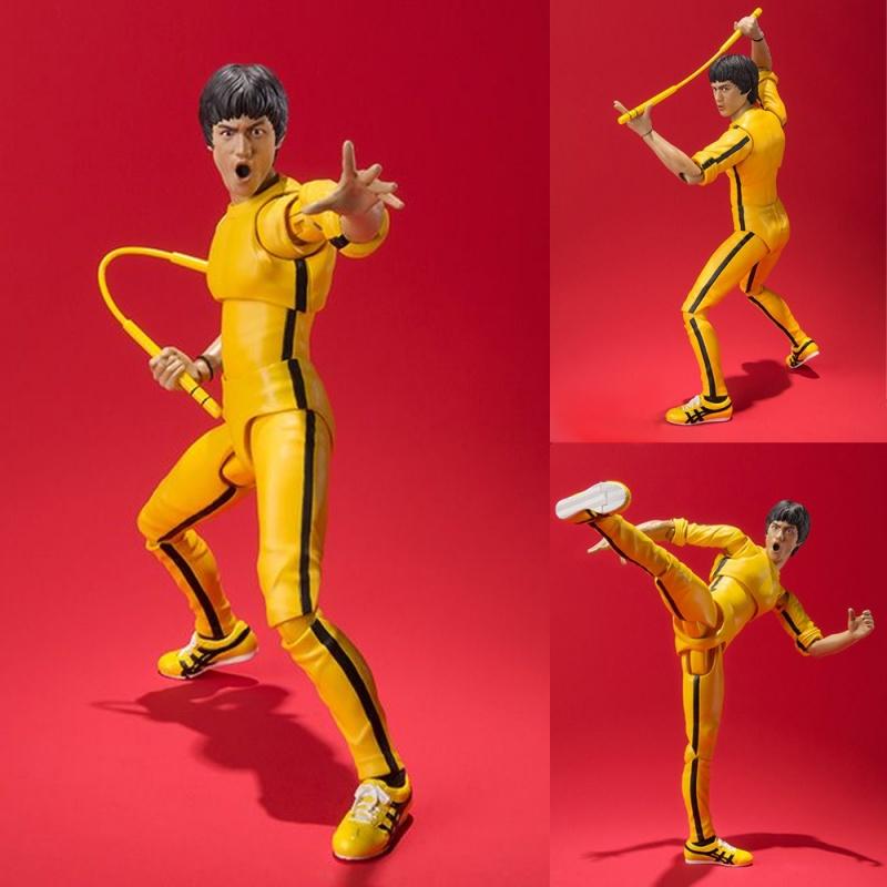 14cm Yellow Jumpsuit Kung Fu Bruce Lee Action Figure Model Toy Statue Desktop Decor Collection Joint Mobility Figure Fan Gifts