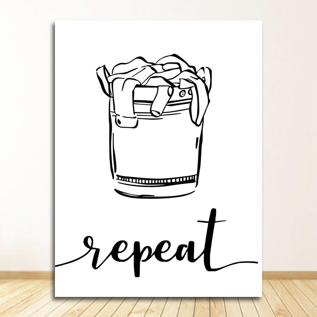 Sign Black White Pictures Bathroom Home Decor Modular Wall Art Print Canvas Painting Nordic Poster Wash Dry Fold Repeat Laundry