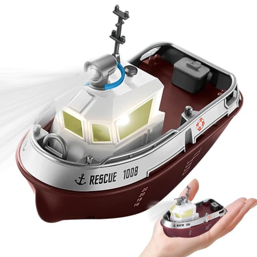 HUAJUN Remote Control Boat Toy, Small, Mini, with Light, Low Power Warning Alarm, Omnidirectional Movement, Streamlined Design, Water-Release Indicato