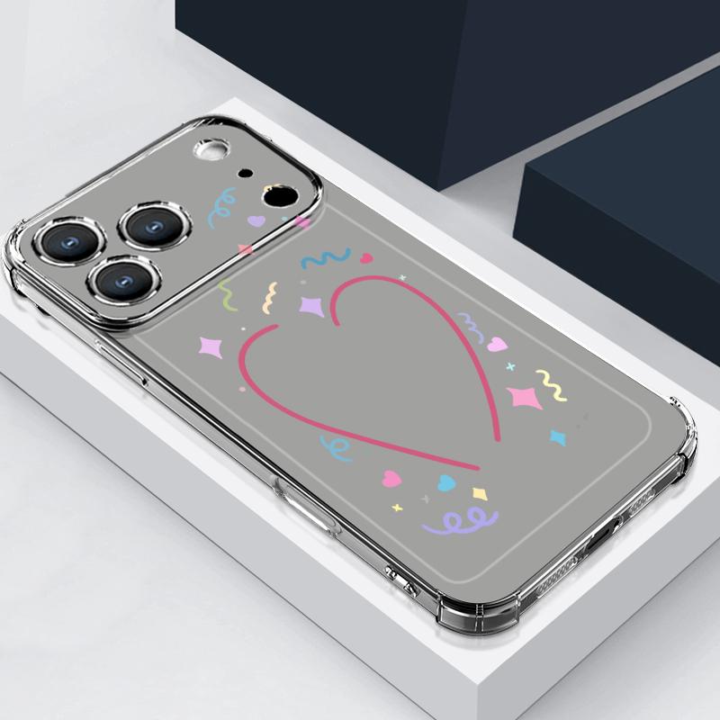 Colorful Heart Pattern Phone Case For iPhone 17e 17 16 15 Pro Max 14 13 Pro 16 Shockproof Clear Soft Card Slot Pocket Back Cover
