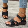 Summer New Women's Wedge Sandals Floral Flat Open-Toe Sandals with Buckle Straps for Outdoor Wear