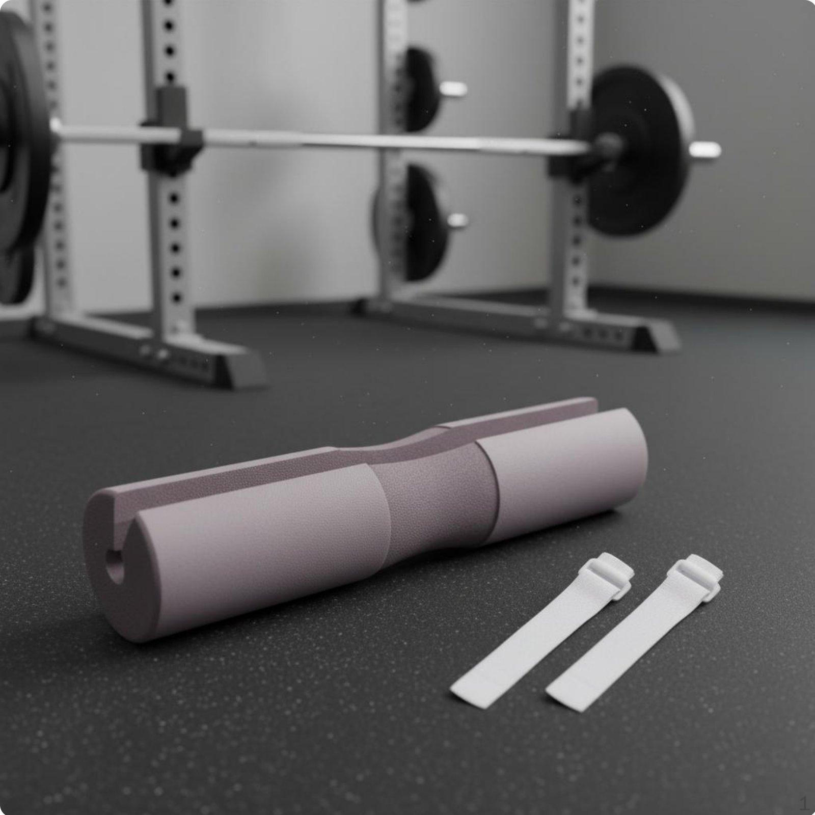 Barbell Squat Pad ShockAbsorbing Foam Sleeve AntiSlip Thrust Exercise for Squats, Purple with White Strap