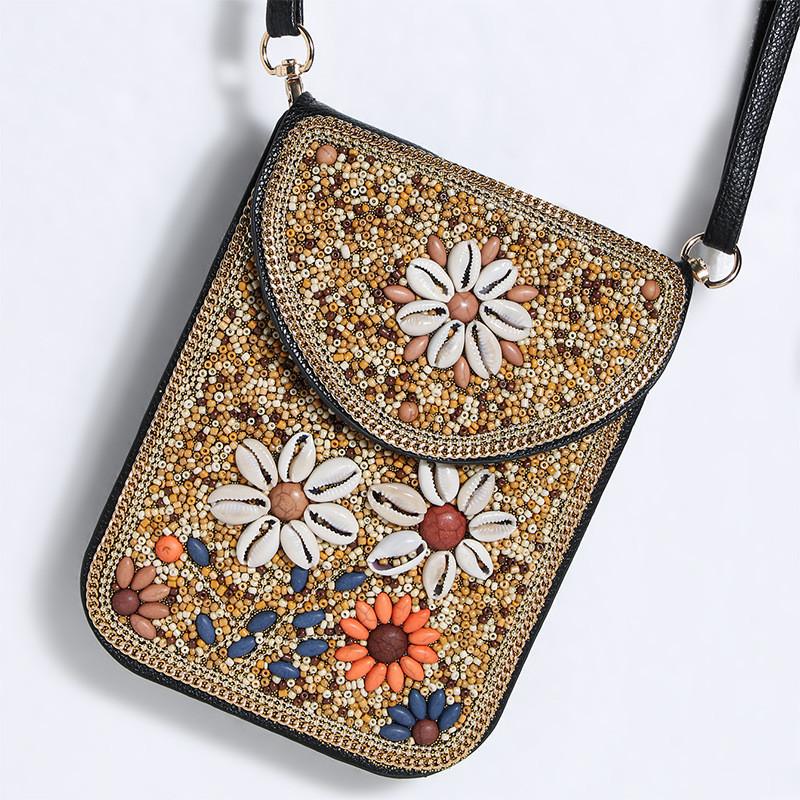Bohemian Style Pu Flower Embellished Shoulder Bag With Magnet Closure For Daily Use