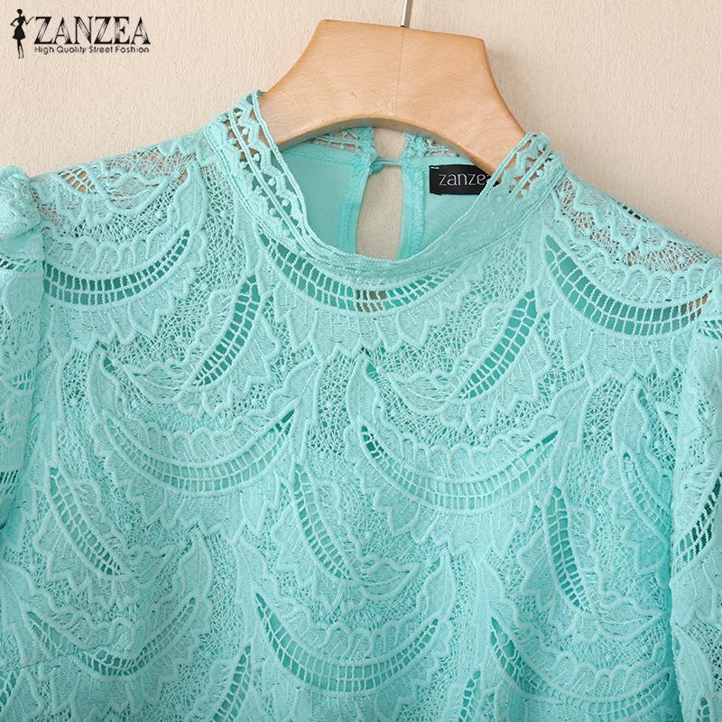 ZANZEA Bluză casual de vară cu mâneci scurte și guler rotund pentru femei, cu dantelă patchwork