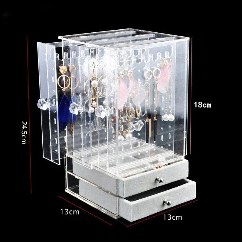 Plastic Jewelry Organizer Dust-proof Earrings Holder Jewelry Storage Drawer Box Necklace Display Stand Jewelry Storage Rack Ring